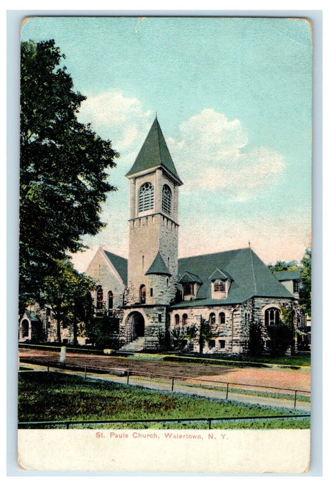 1911 St. Paula Church Scene Street Watertown New York NY Posted Antique Postcard