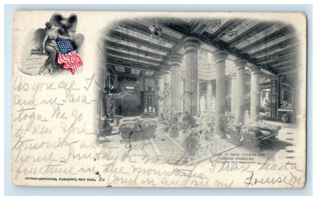 1901 House of Pansa - Interior View Saratoga Springs New York NY PMC Postcard