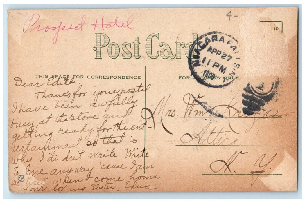 1909 Prospect Hotel Building Street View Niagara Falls New York NY Postcard