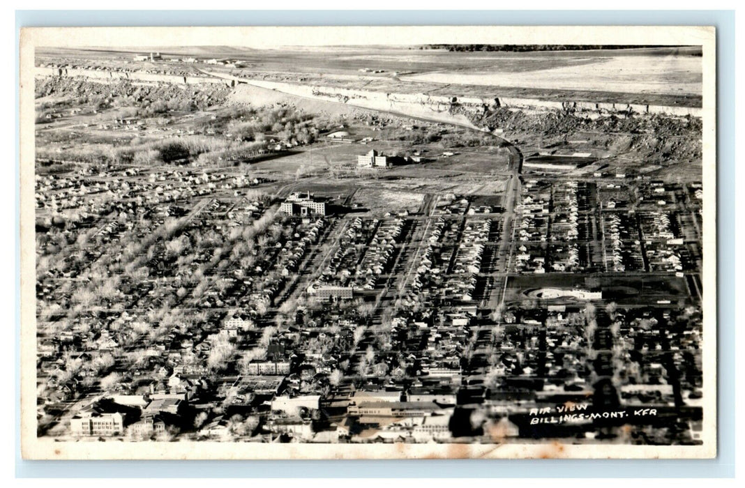 c1940's Aerial Billings Montana MT Bird's Eye View RPPC Photo Postcard