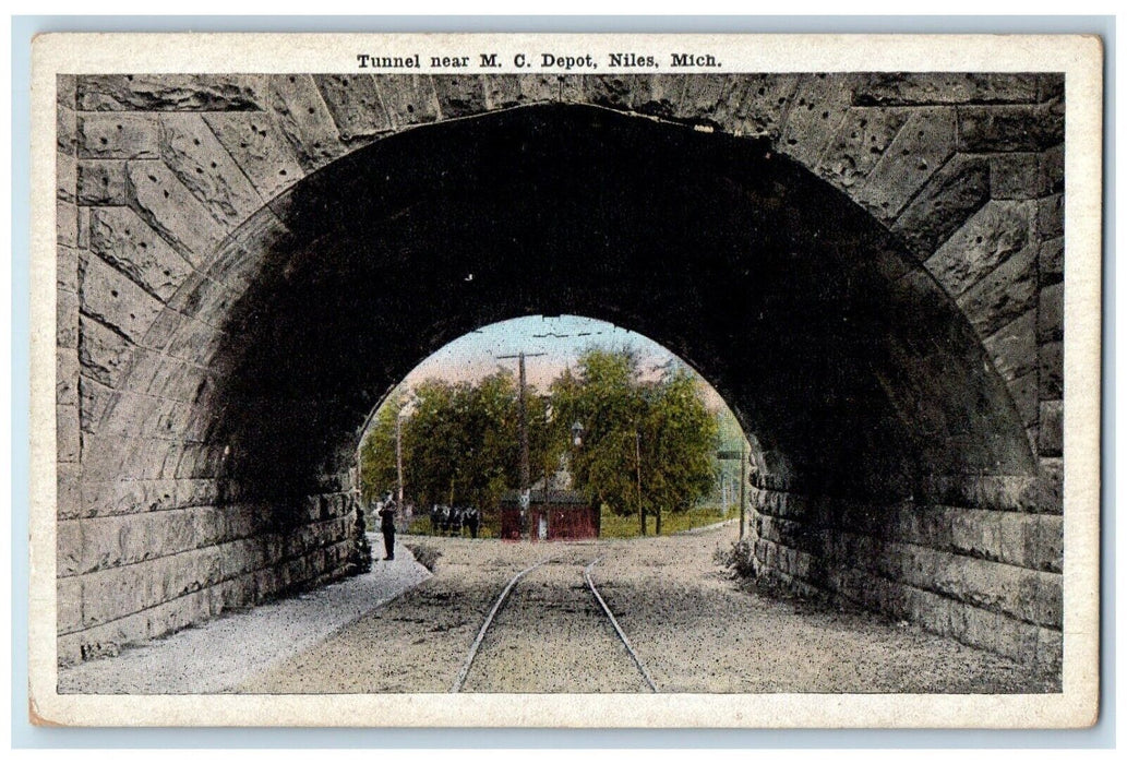 c1910's View Of Tunnel Railroad Near MC Depot Niles Michigan MI Antique Postcard