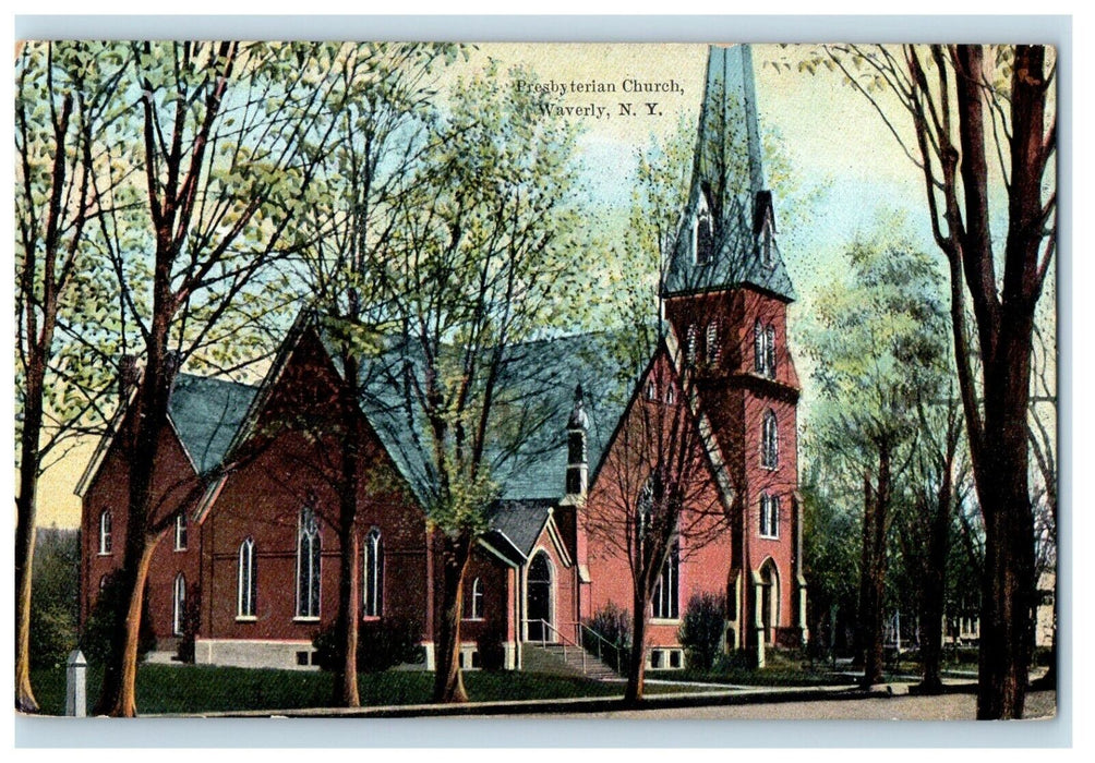 c1910's Presbyterian Church Waverly New York NY Unposted Antique Postcard