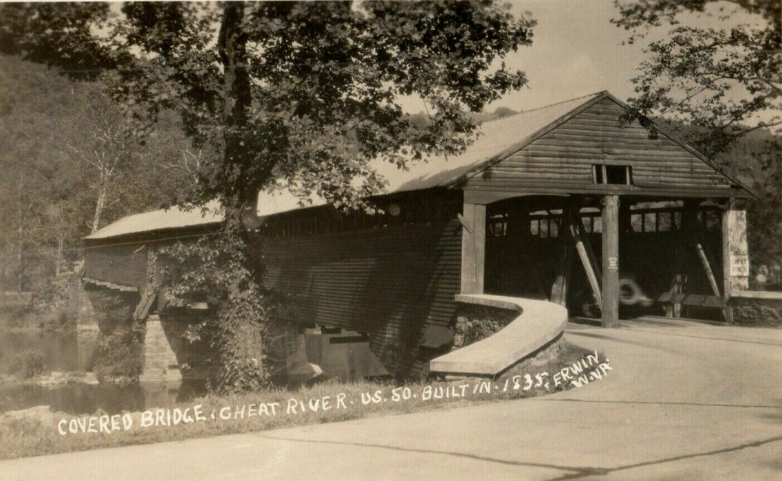 c1910 Covered Bridge Cheat River US 50 Erwin West Virginia RPPC Photo Postcard