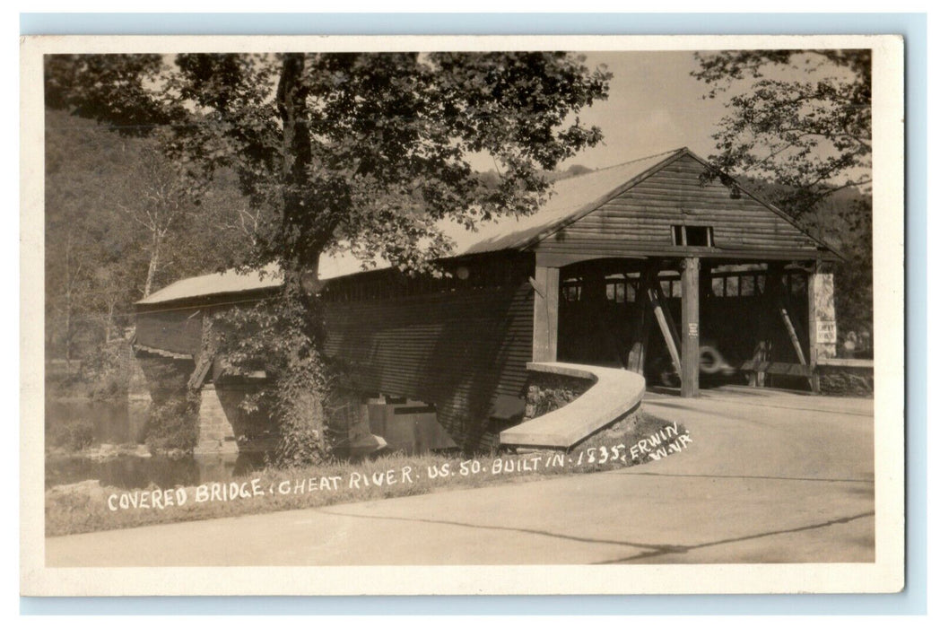 c1910 Covered Bridge Cheat River US 50 Erwin West Virginia RPPC Photo Postcard