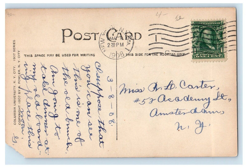 1908 View Of Columbia University Barnard College New York NY RPPC Photo Postcard