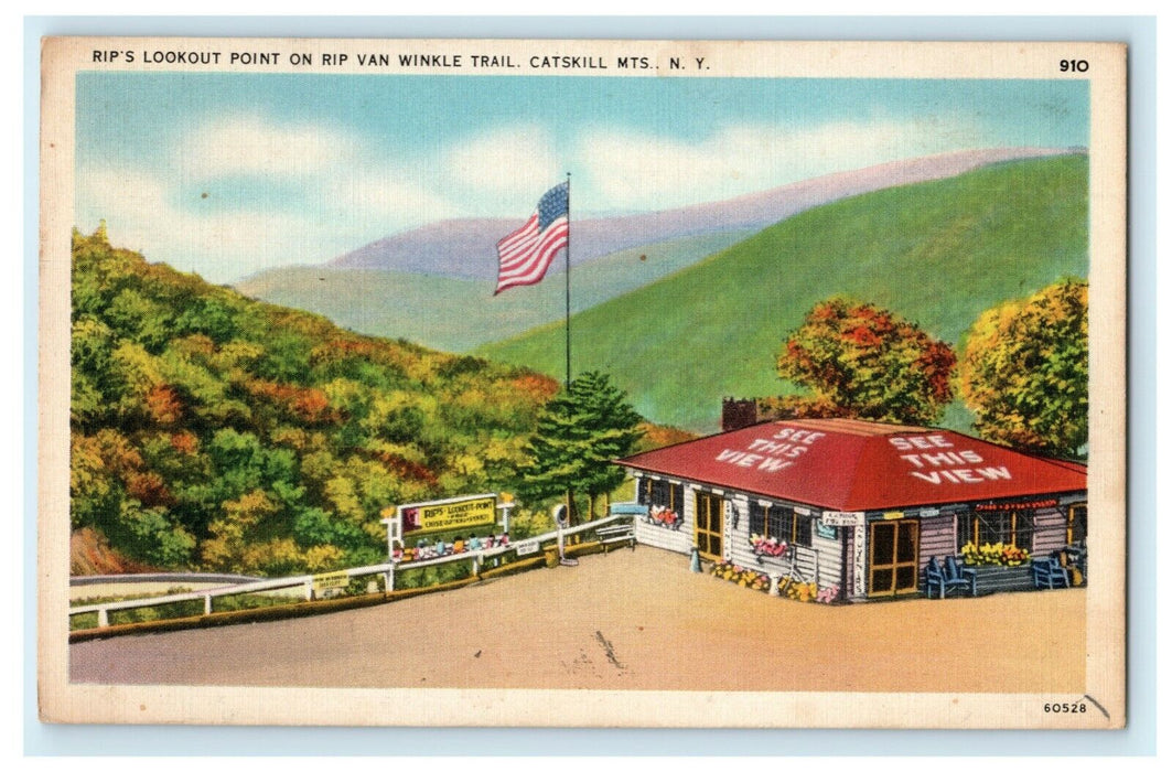 1938 Rip's Lookout Point Van Winkle Trail Catskill Mts. New York NY Postcard