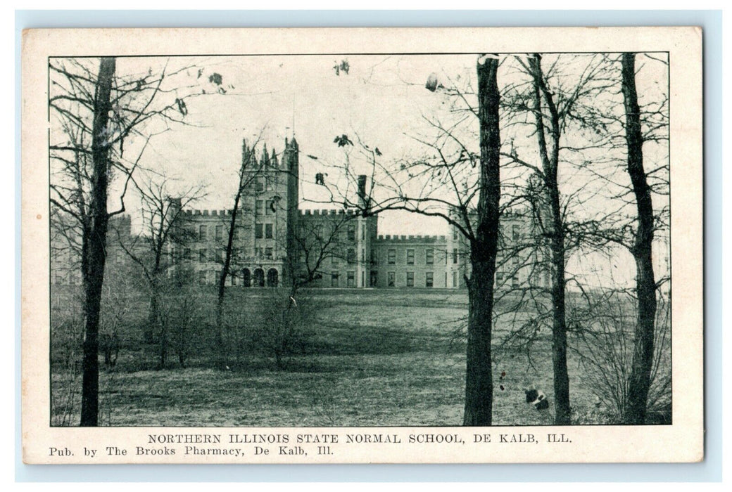 c1910 Northern Illinois State Normal School De Kalb IL Brooks Pharmacy Postcard