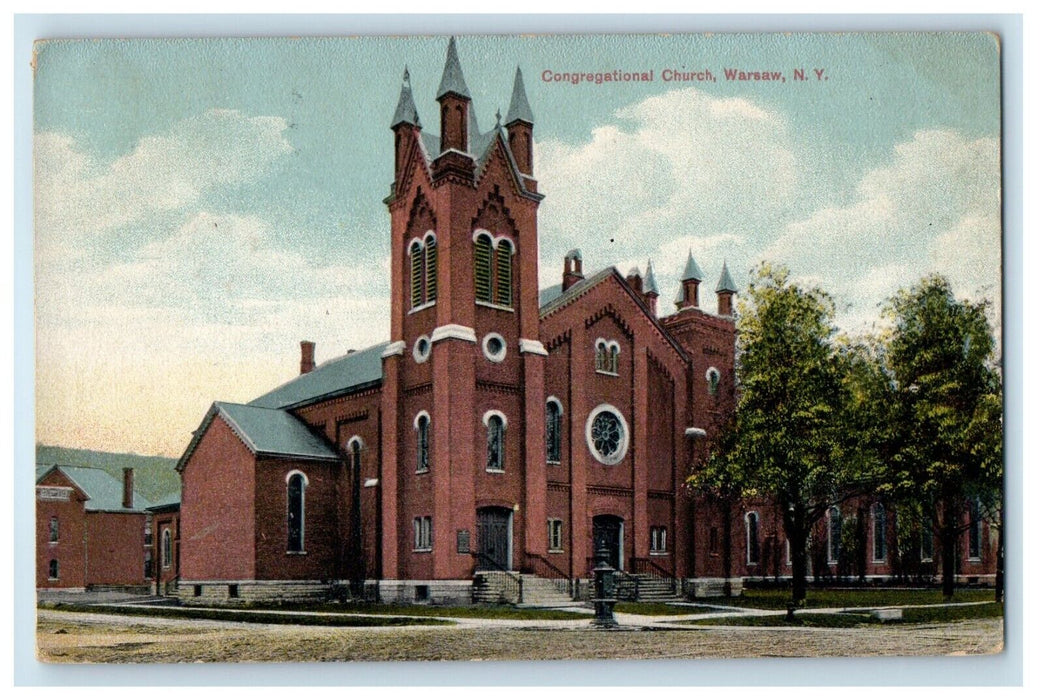 1912 Congregational Church Warsaw New York NY Posted Antique Postcard