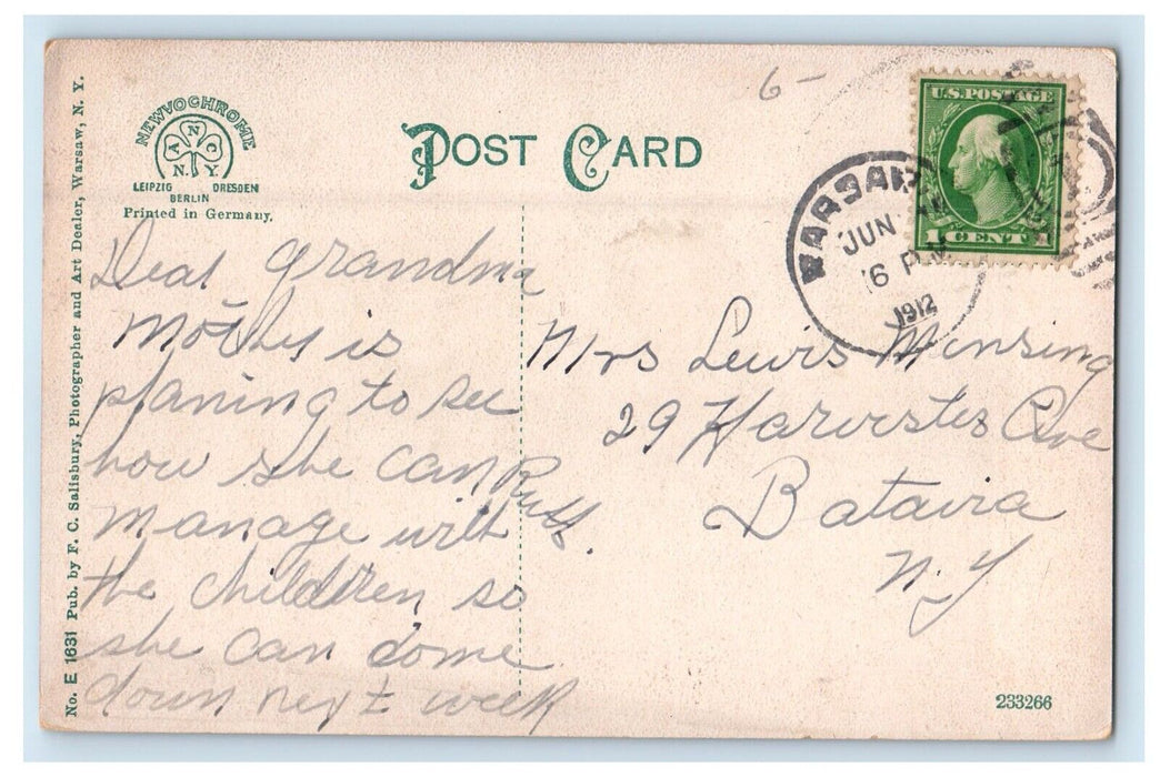 1912 Congregational Church Warsaw New York NY Posted Antique Postcard