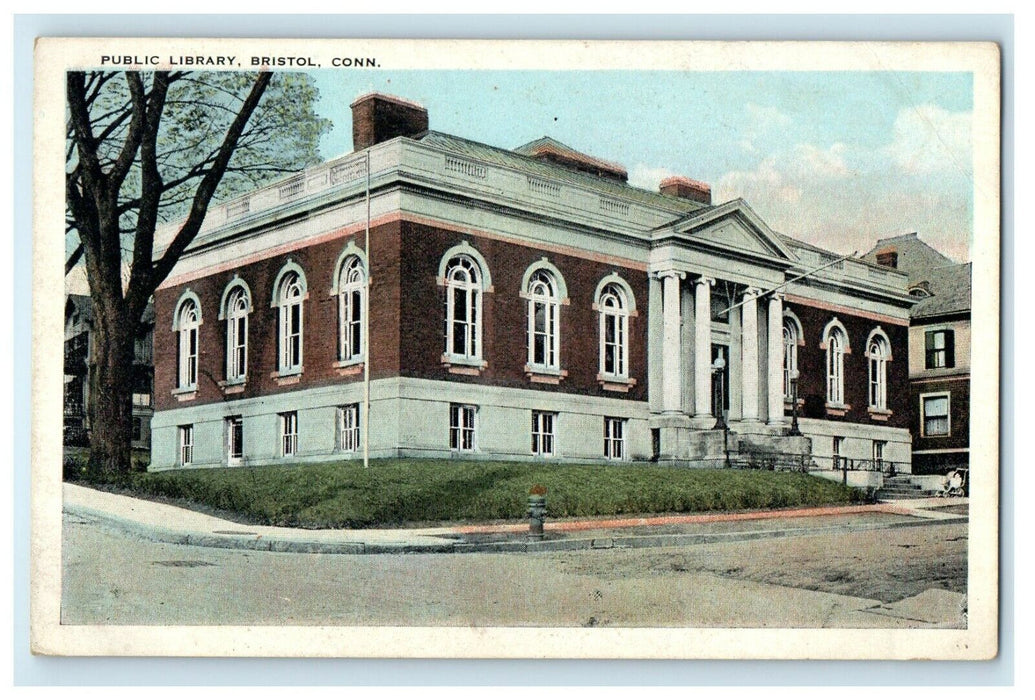 1930s View of Public Library, Bristol Connecticut CT Vintage Postcard