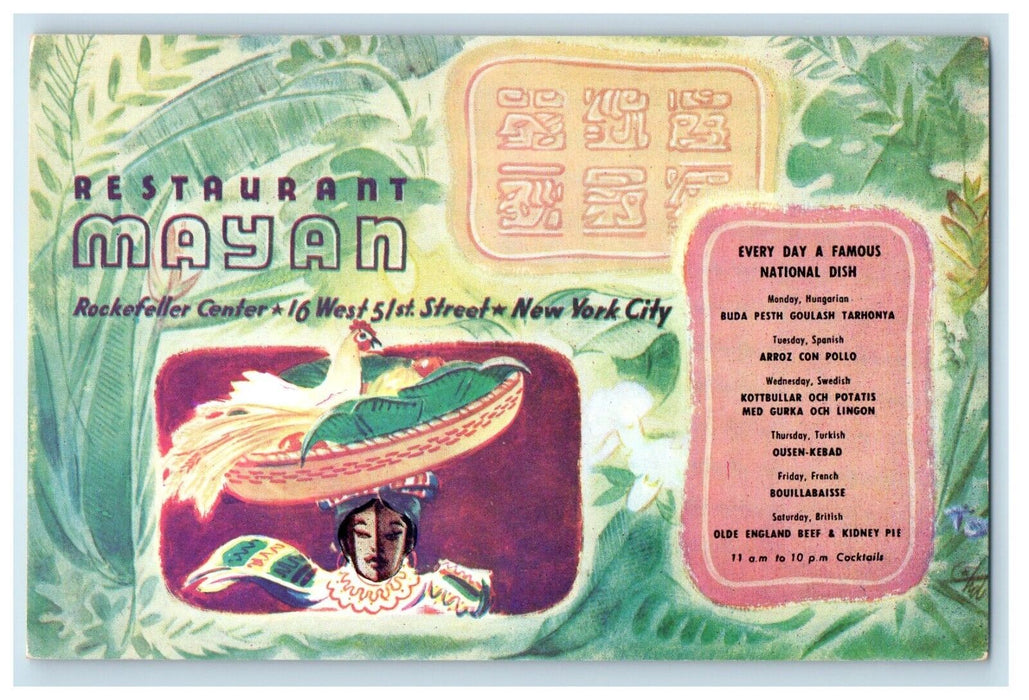 Restaurant Mayan In Rockefeller Center New York City NY Advertising Postcard