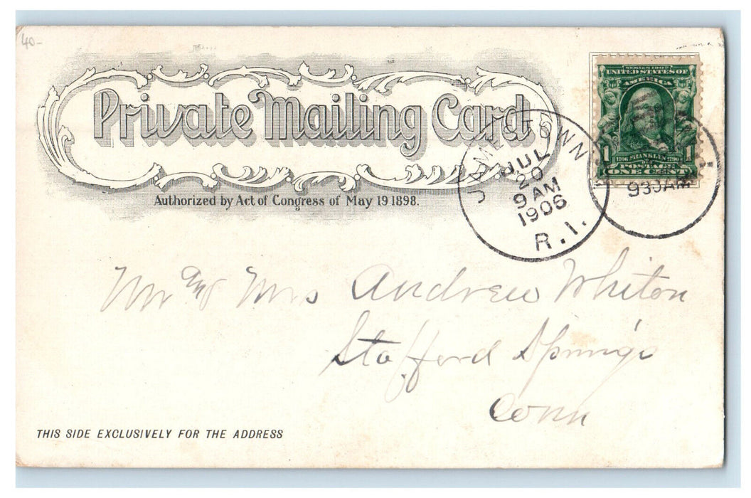 1906 Hotel Thorndike Jamestown Rhode Island RI PMC Antique Posted Postcard