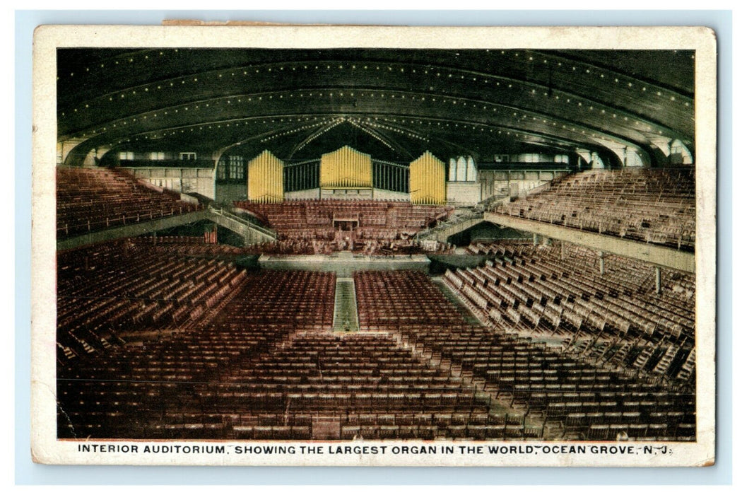 c1910 Interior Auditorium Largest Organ Ocean Grove Advertising NJ Postcard