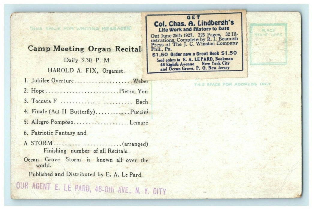 c1910 Interior Auditorium Largest Organ Ocean Grove Advertising NJ Postcard
