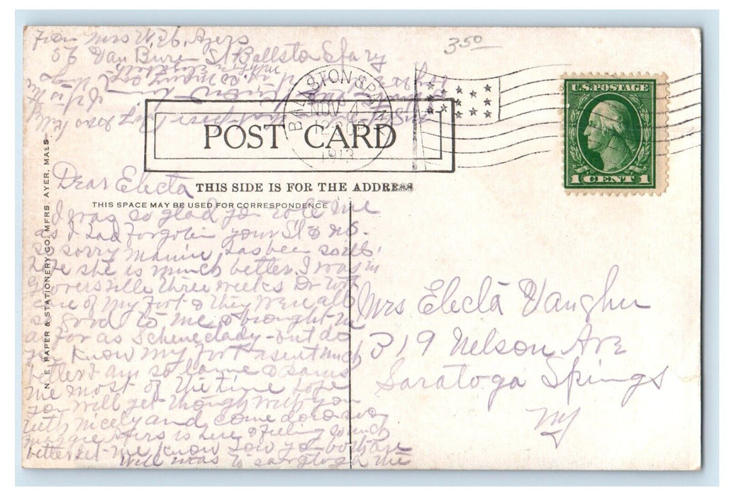 1913 View Of High School Building Ballston Spa New York NY Antique Postcard
