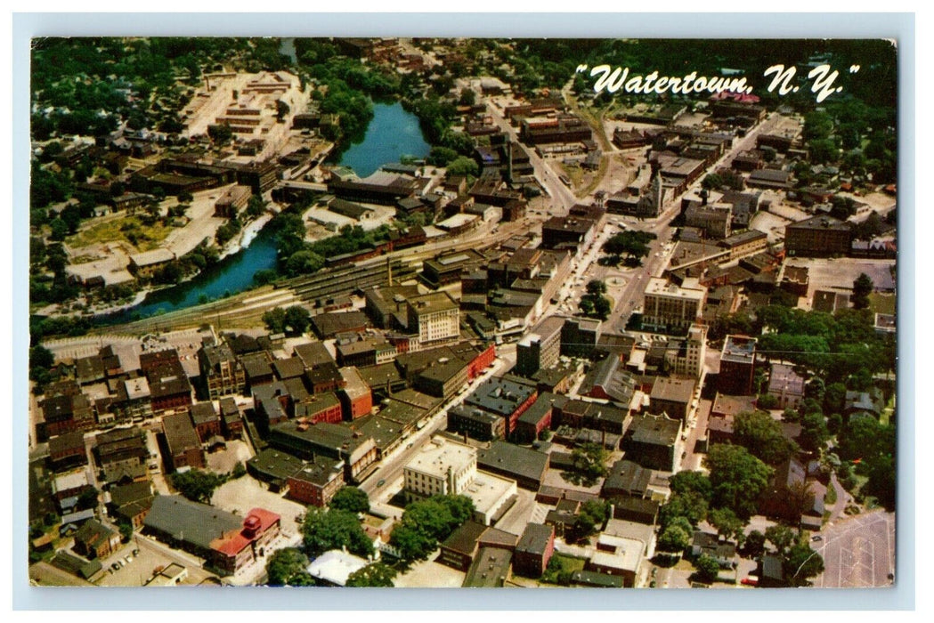 1963 Aerial View Of Business Center Public Square Watertown New York NY Postcard