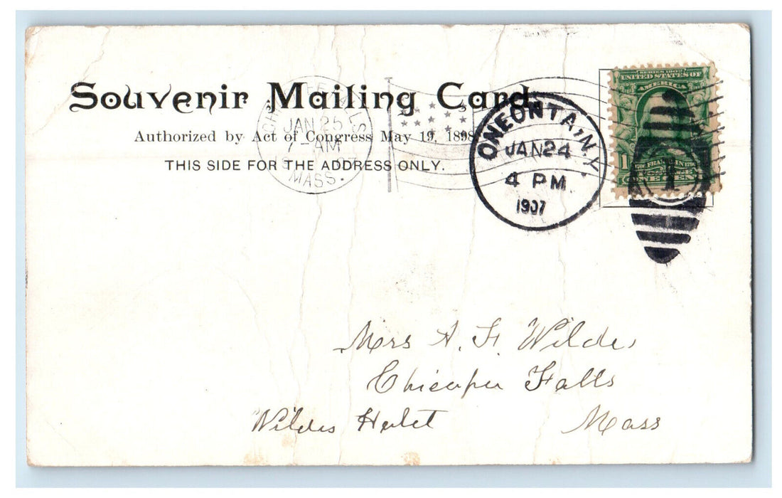 1907 Centre Street School Greeting from Oneonta New York NY Posted SMC Postcard