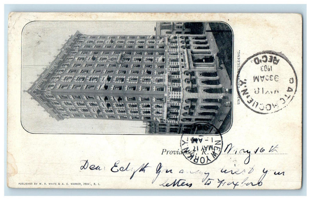 1903 Union Trust Building Providence Rhode Island RI Foxboro MA PMC Postcard