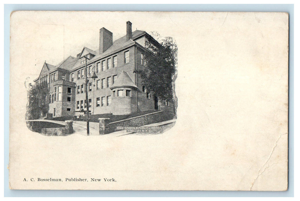 c1900s High School and Public Library, Yonkers New York NY SMC Postcard