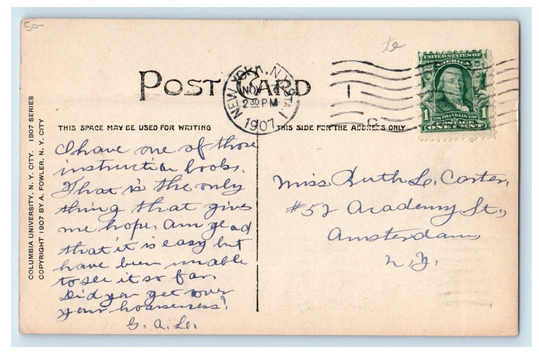 1907 Columbia University Looking West University Hall NY RPPC Photo Postcard