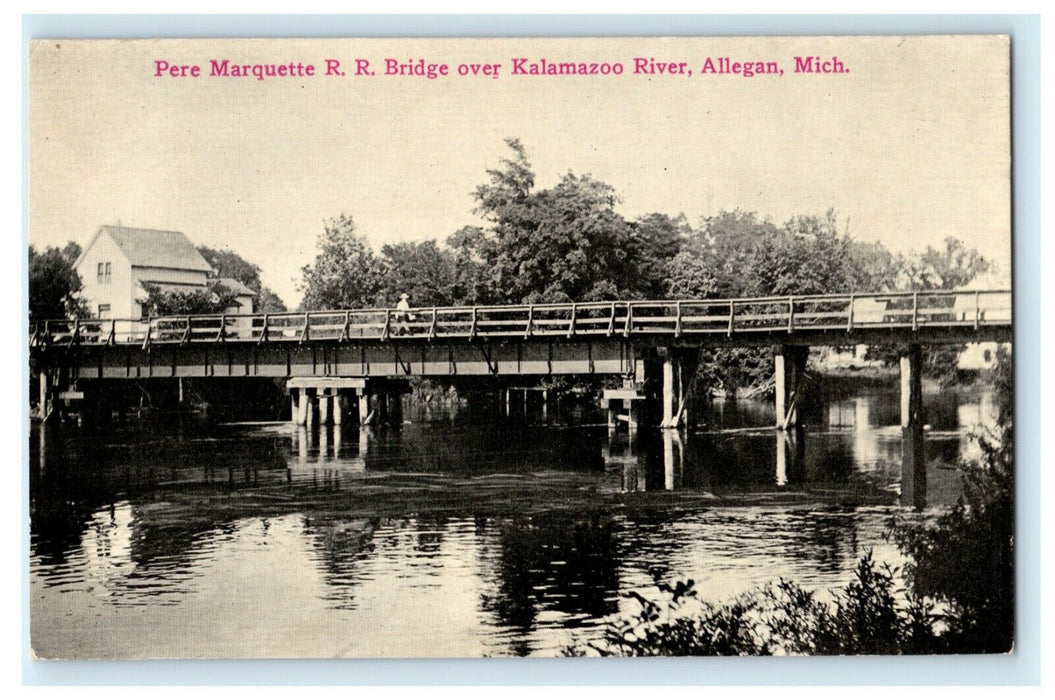 c1910 Pere Marquette Railroad Bridge Kalamazoo Allegan Michigan MI Postcard