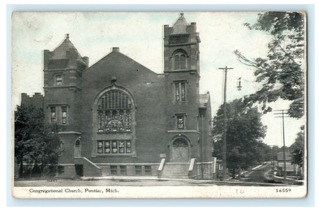 c1910 Congregational Church Pontiac Michigan MI Unposted Antique Postcard