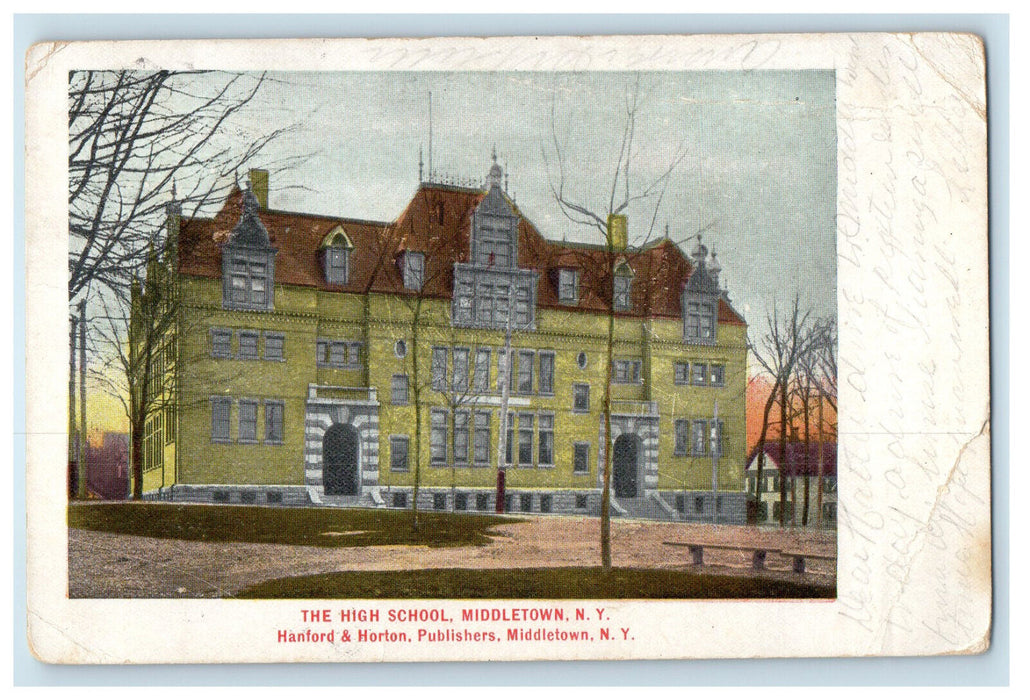 1906 The High School, Middletown, New York NY PMC Antique Posted Postcard