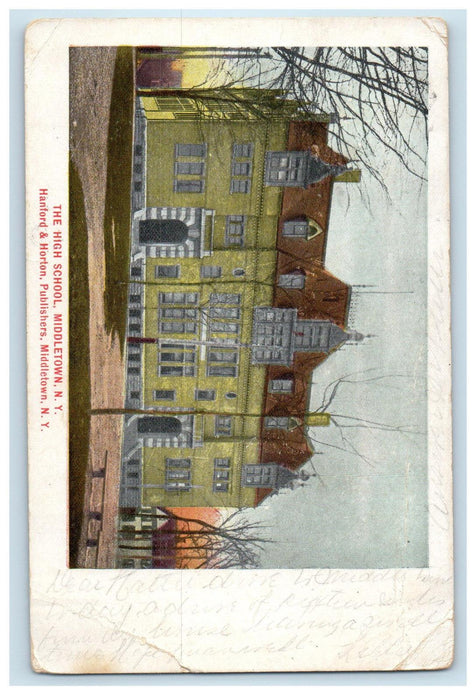 1906 The High School, Middletown, New York NY PMC Antique Posted Postcard