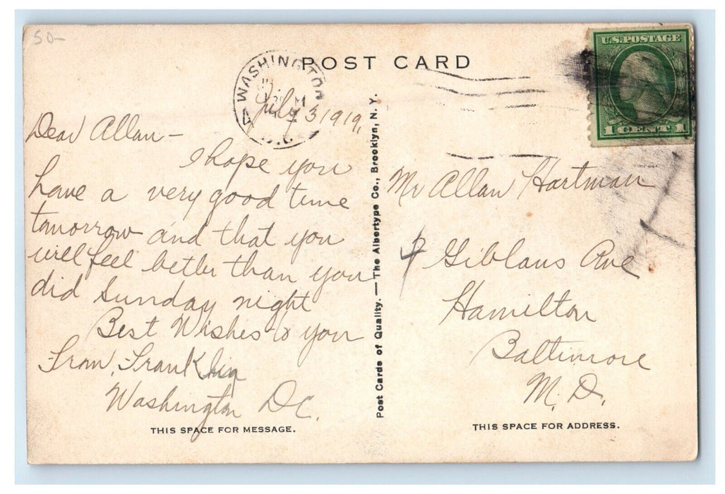 1919 Dining Hall Electrical School Takoma Park Washington D.C Antique Postcard