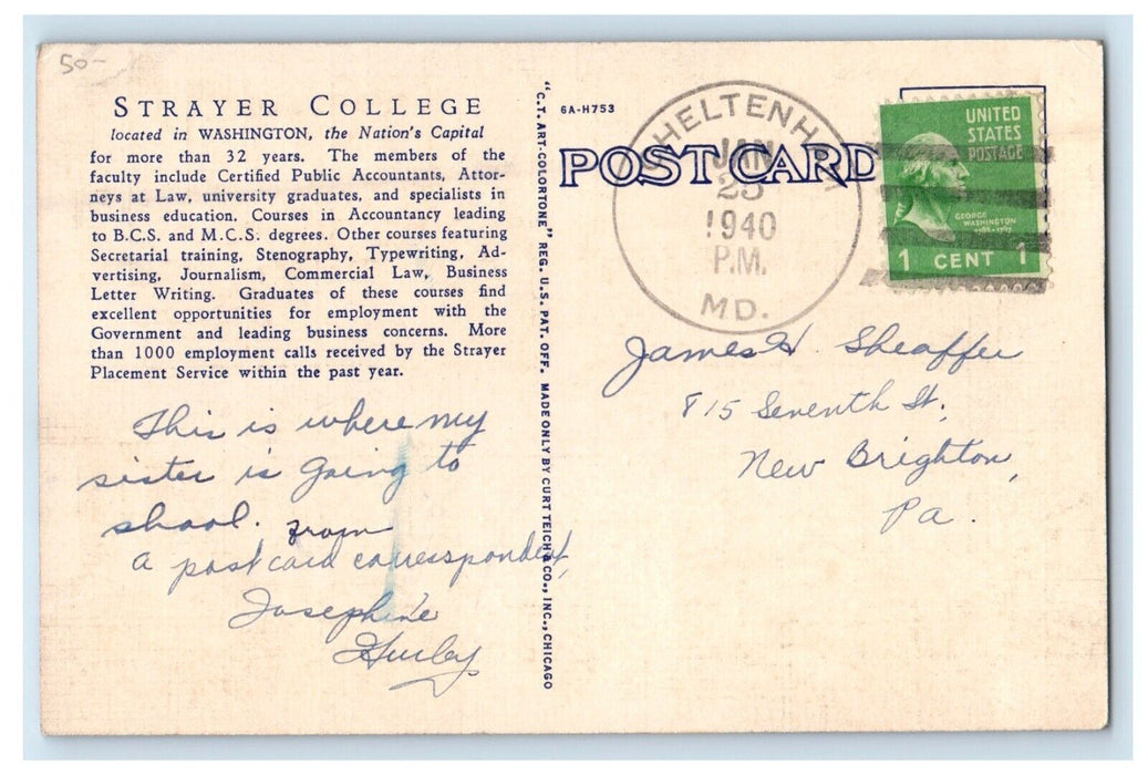 1940 Strayer College Washington D.C. Cheltenham MD Multiview Vintage Postcard