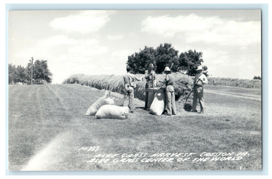 c1950's Blue Grass Harvest Creston Iowa IA Vintage RPPC Photo Postcard