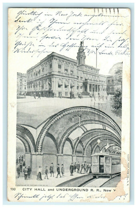 1906 City Hall Underground Railroad New York NY Posted Antique Postcard