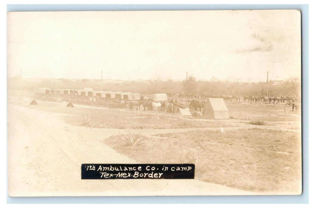 c1910 Ambulance Company Camp Texas Mexico Border RPPC Photo Antique Postcard