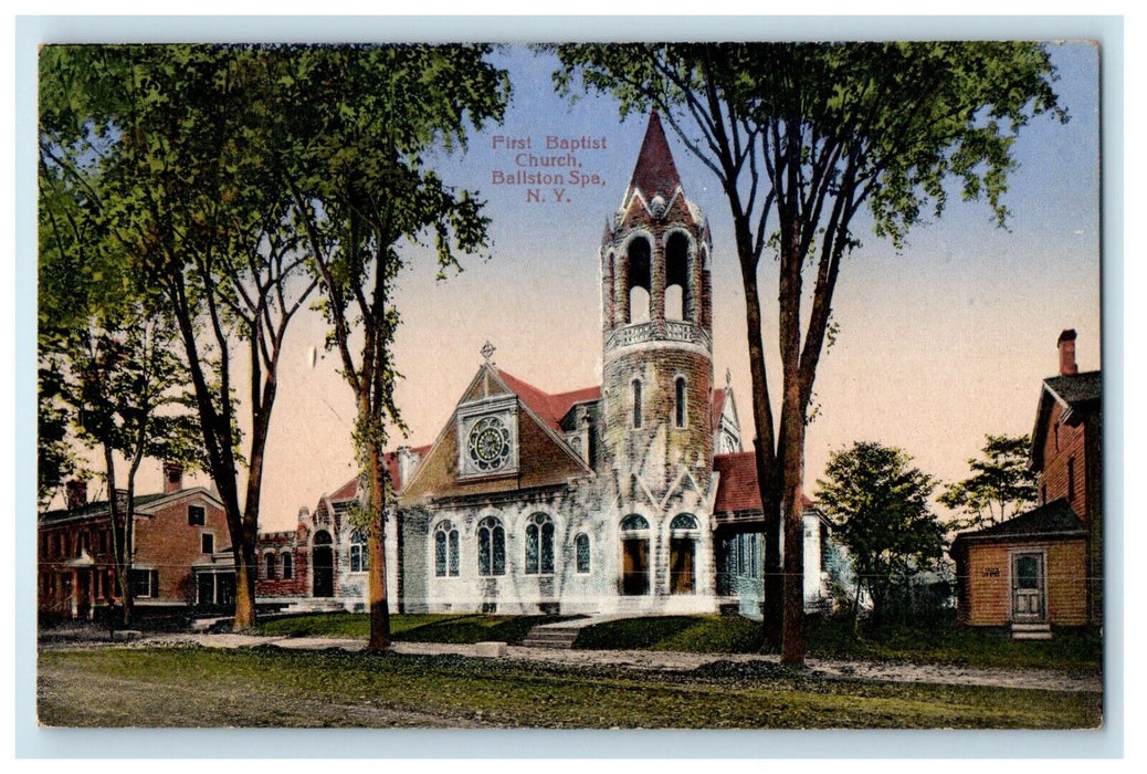 c1910's First Baptist Church Street View Ballston Spa New York NY Postcard