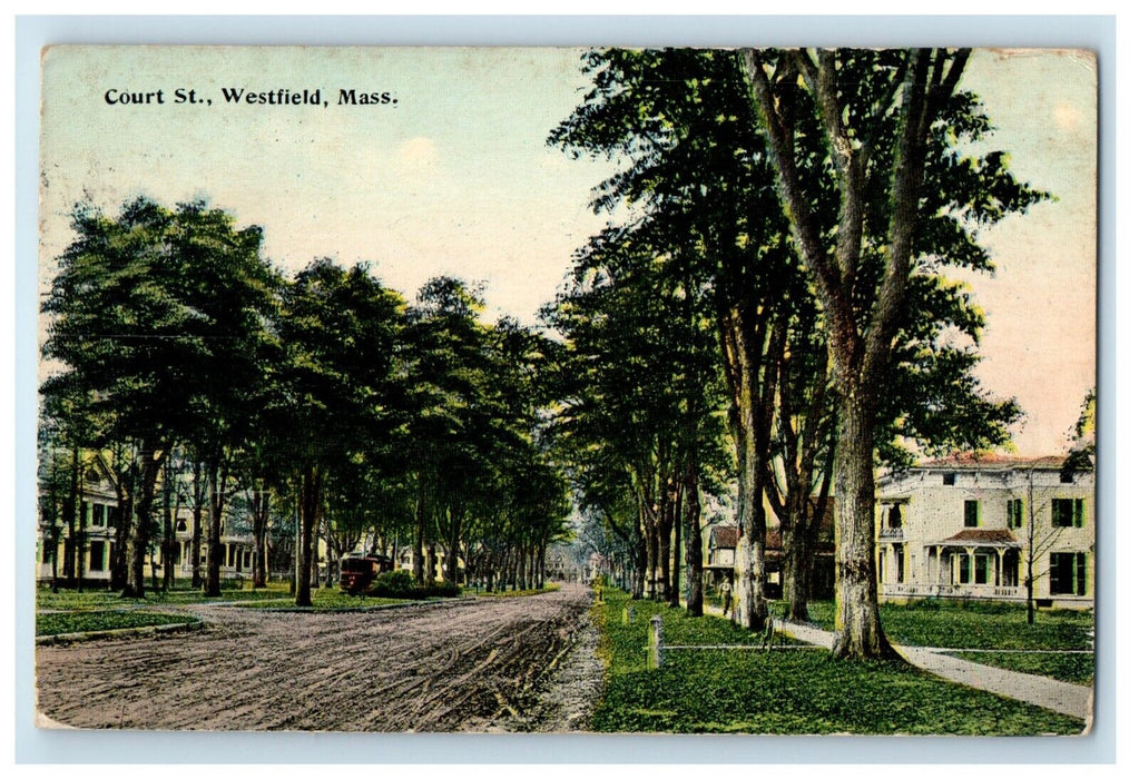 c1910's Court Street Dirt Road Trolley Westfield Massachusetts MA Postcard