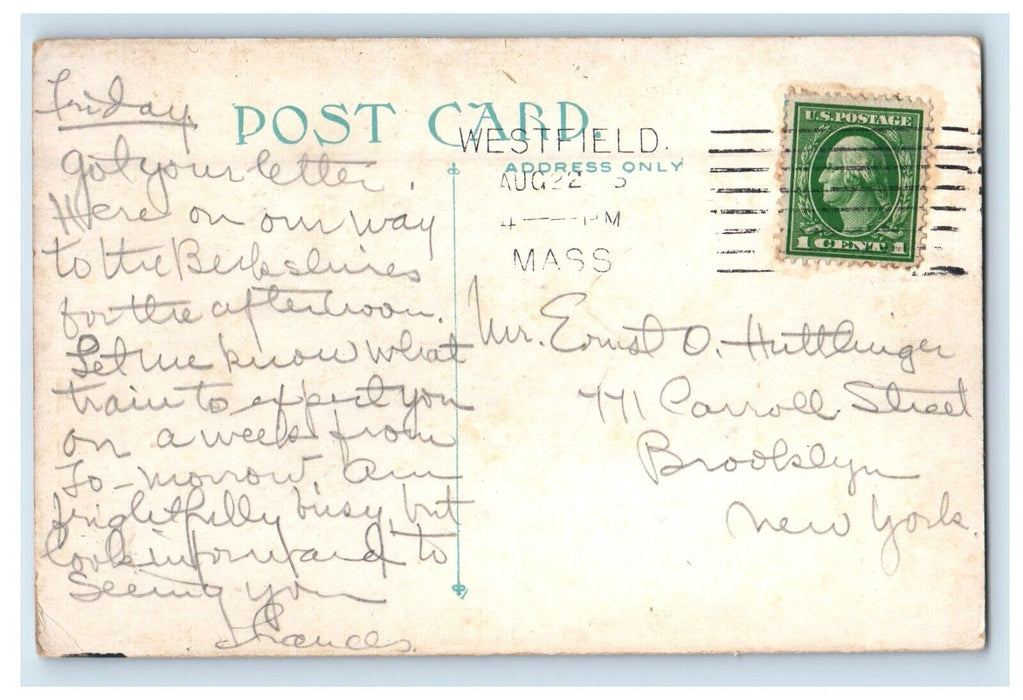 c1910's Court Street Dirt Road Trolley Westfield Massachusetts MA Postcard