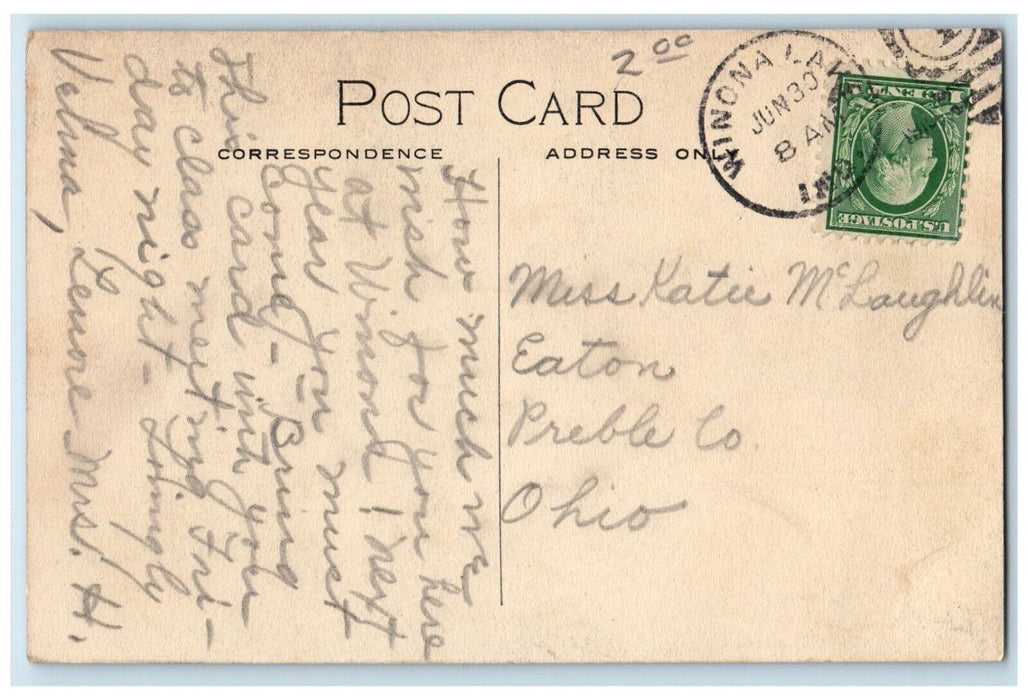 1910 Flower Bed Park Trees Garden Winona Lake Indiana Vintage Antique Postcard