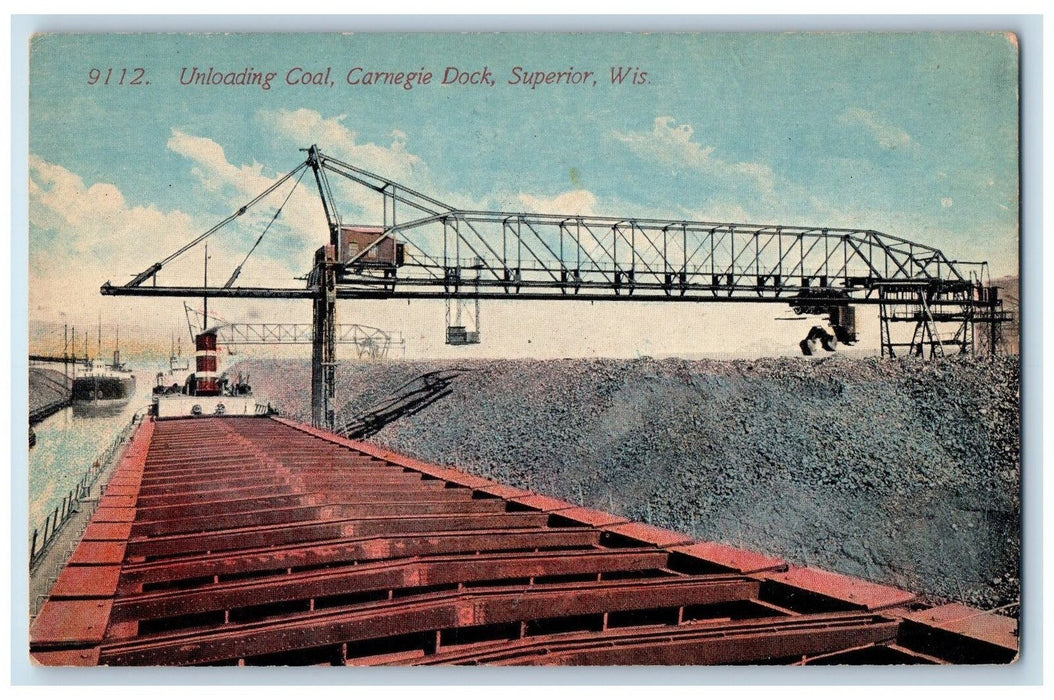 c1950's Launching Large Freighter Watchers Ship Yard Flags Superior WI Postcard