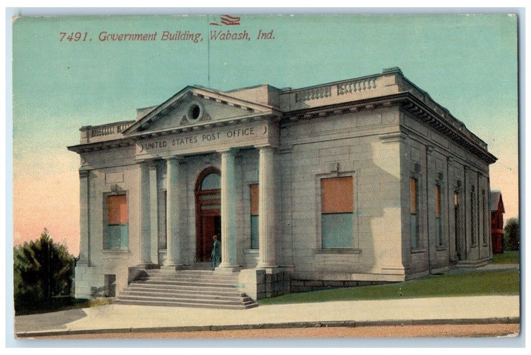 c1910 Government Building Exterior Building Post Office Wabash Indiana Postcard