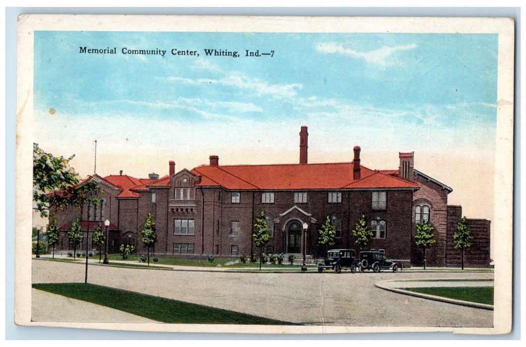 c1920 Memorial Community Center Exterior Building Road Whiting Indiana Postcard