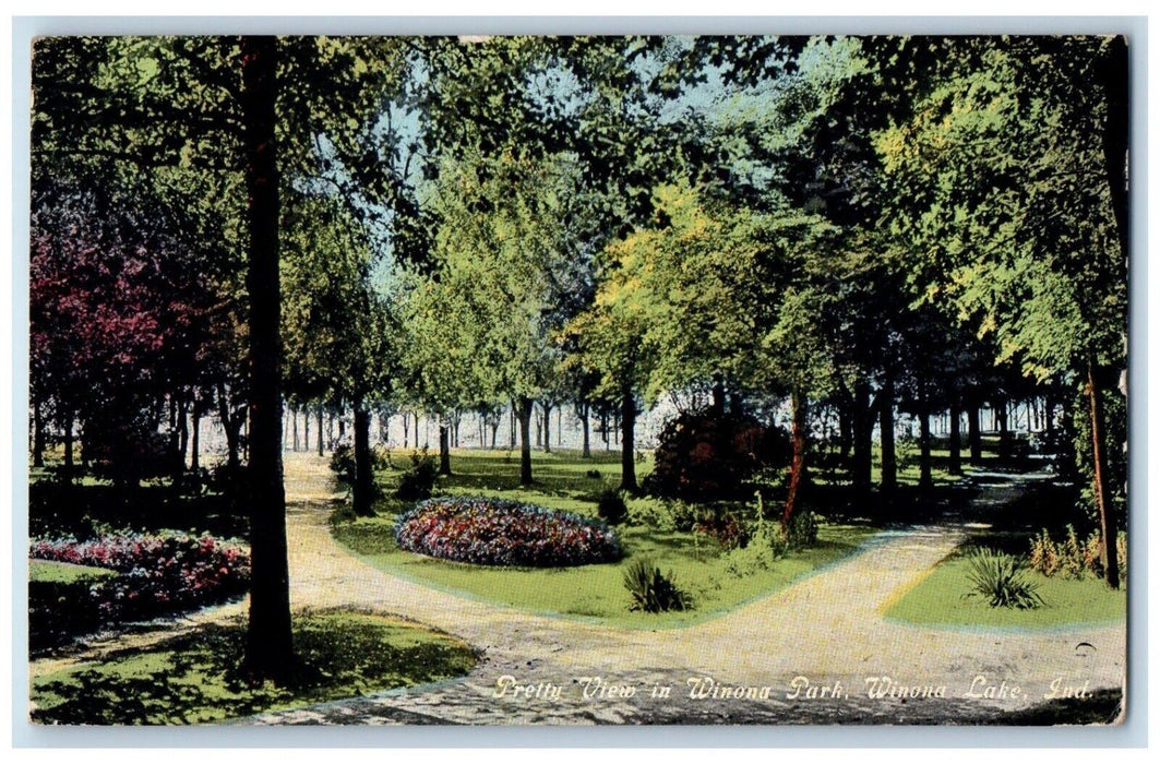 1913 Pretty View Winona Park Garden Flower Winona Lake Indiana Vintage Postcard