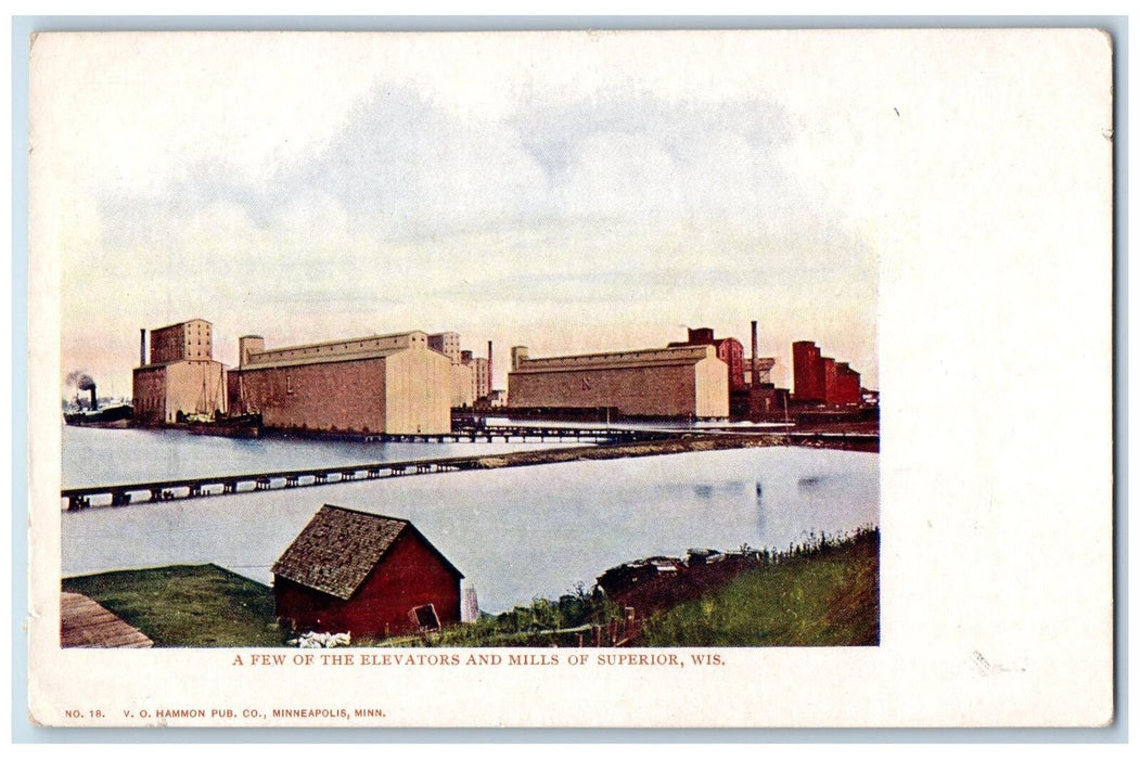 c1905 Few Of The Elevators & Mills Buildings Ship Superior Wisconsin WI Postcard