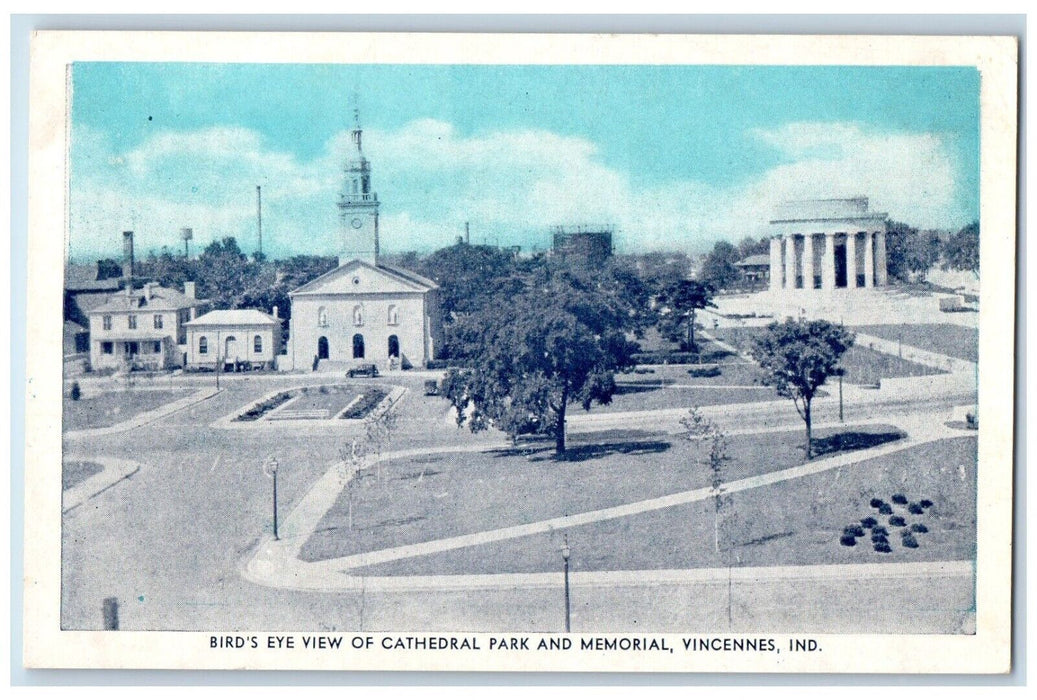 c1940 Birds Eye View Cathedral Park Memorial Exterior Vincennes Indiana Postcard