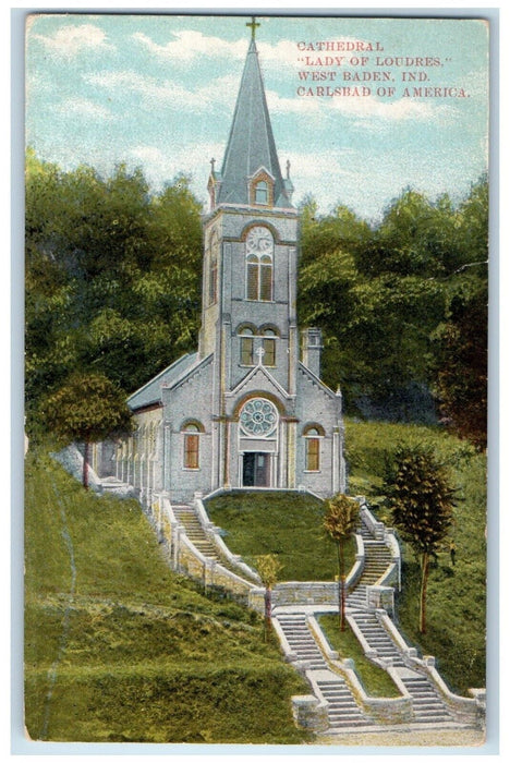 c1910 Cathedral Lady Lourdes Carlsbad America Stairs West Baden Indiana Postcard