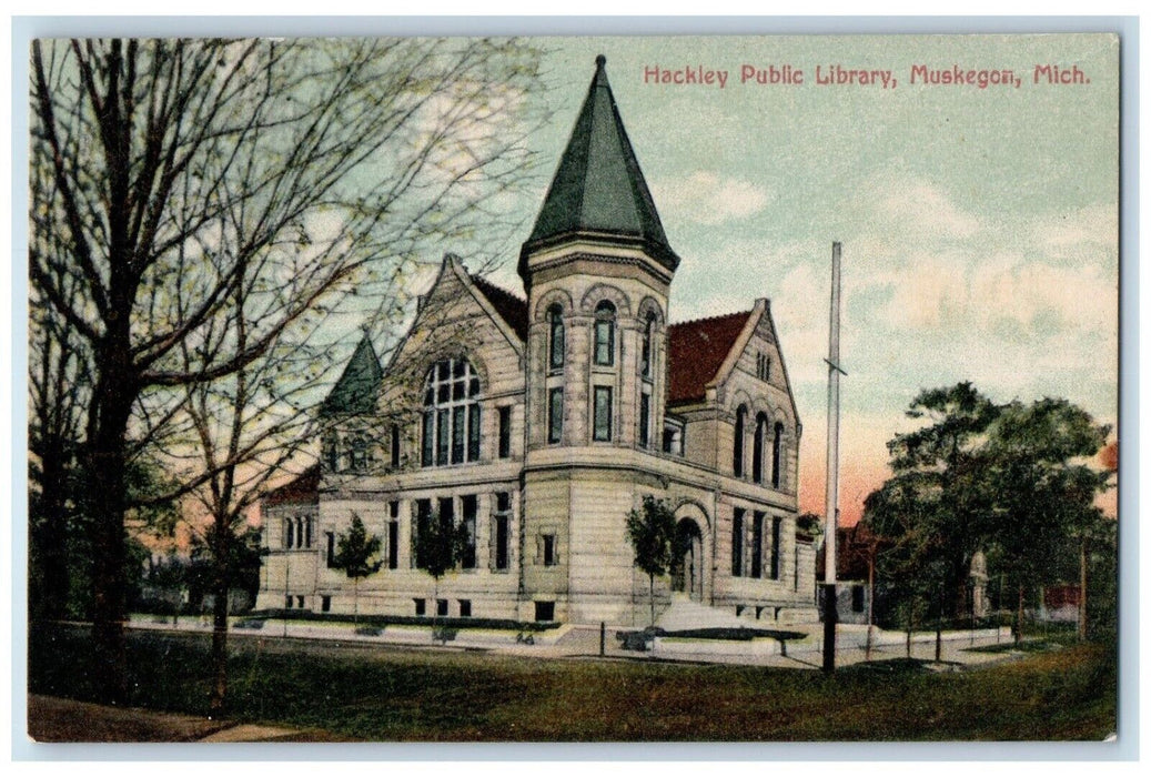 c1910's Hackley Public Library Building Muskegon Michigan MI Antique Postcard