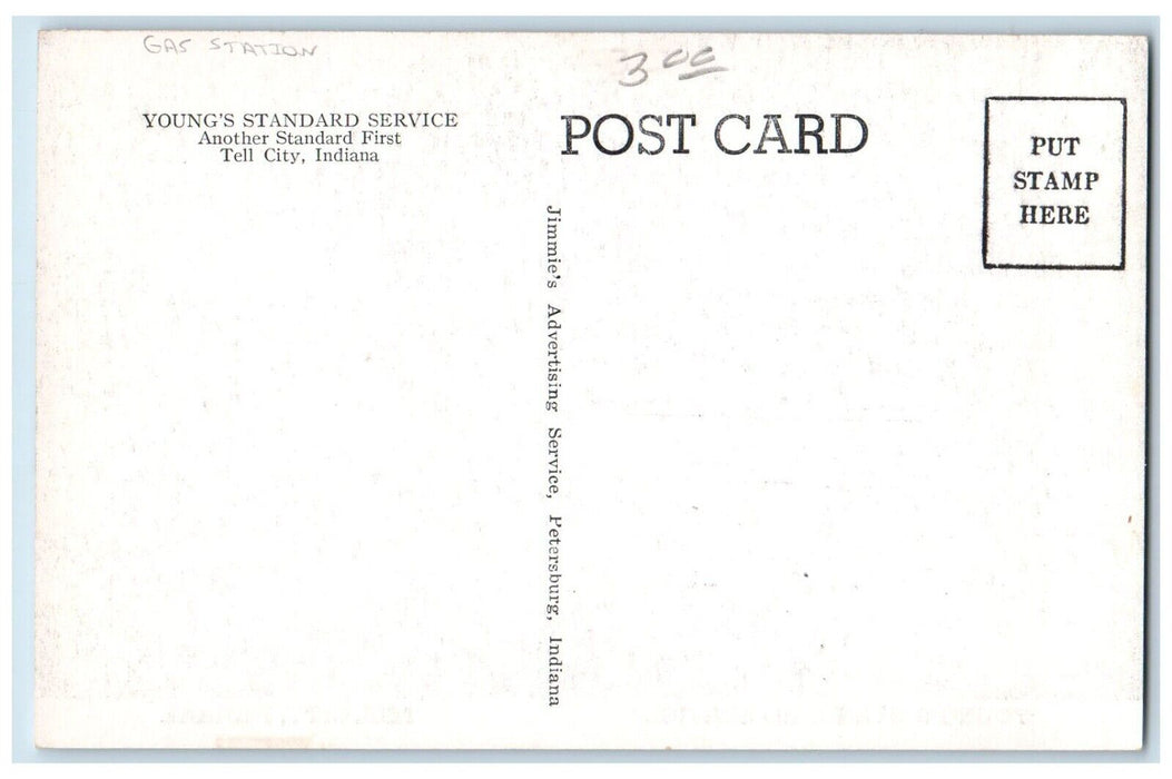 c1940 Young's Standard Service Gas Station Exterior Tell City Indiana Postcard
