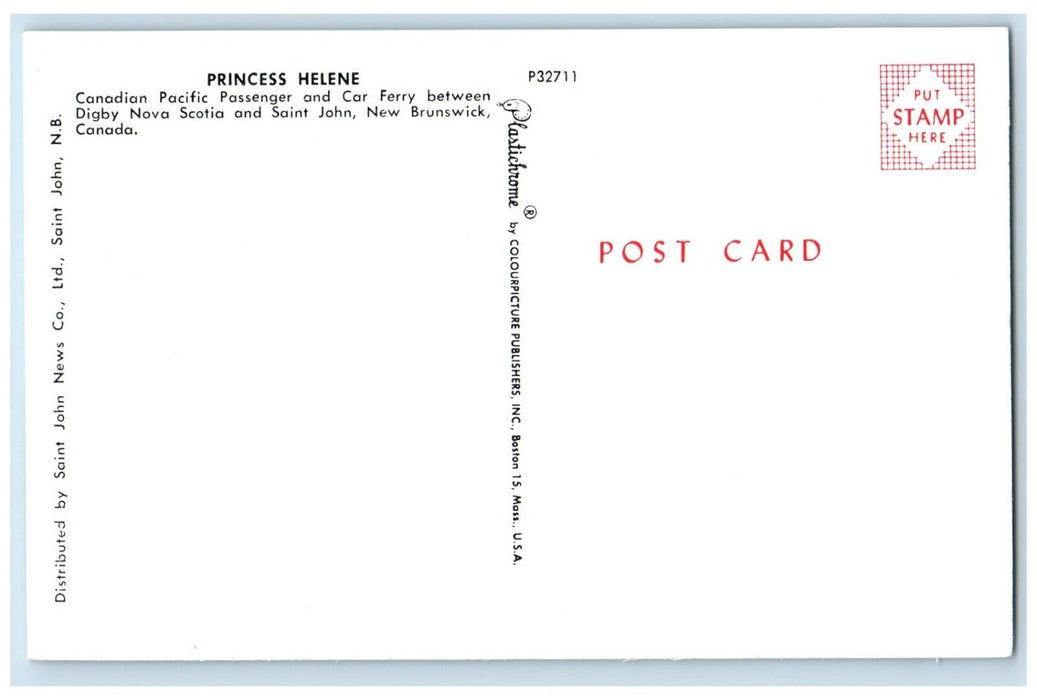 c1960 Princess Helene Canadian Pacific Passenger Sea Car Ferry Canada Postcard