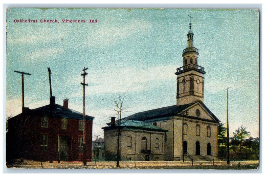 c1910 Cathedral Church Chapel Exterior Building Road Vincennes Indiana Postcard