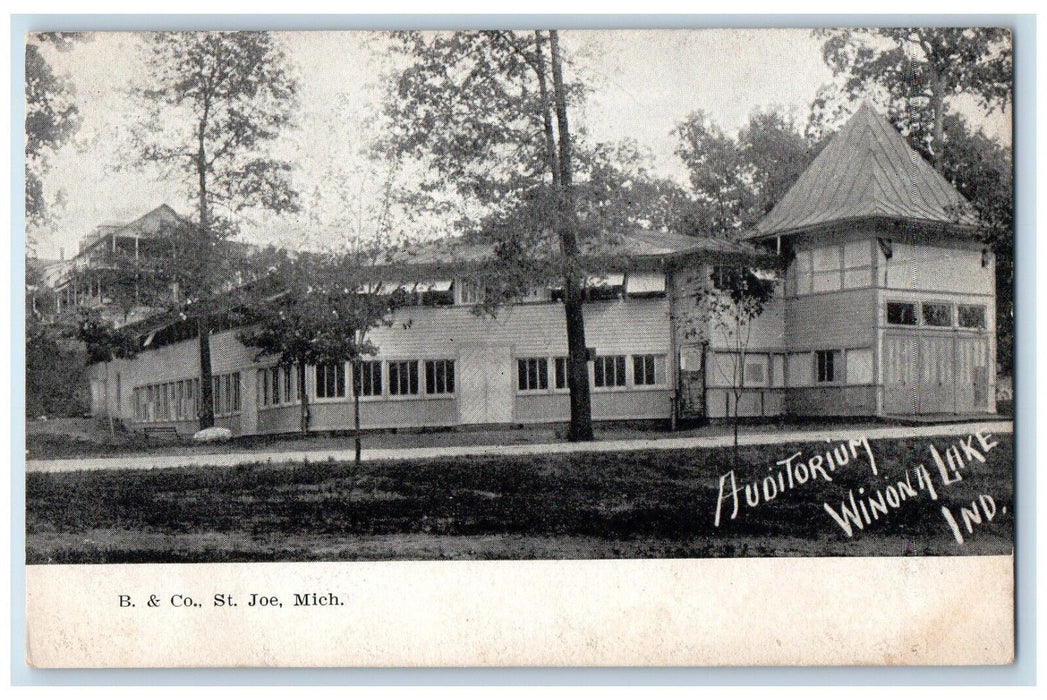 1898 St. Joe Mich Auditorium Exterior Winona Lake Indiana Private Mailing Card