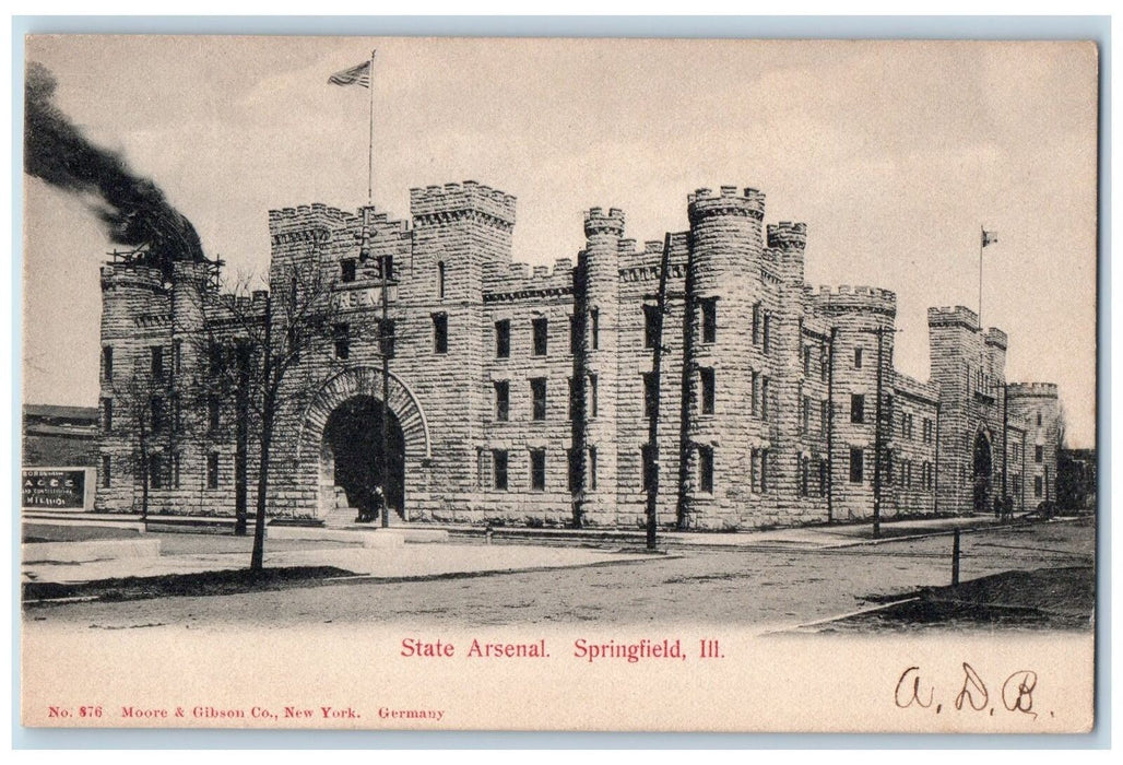 c1905 State Arsenal Building Entrance Chimney Springfield Illinois IL Postcard